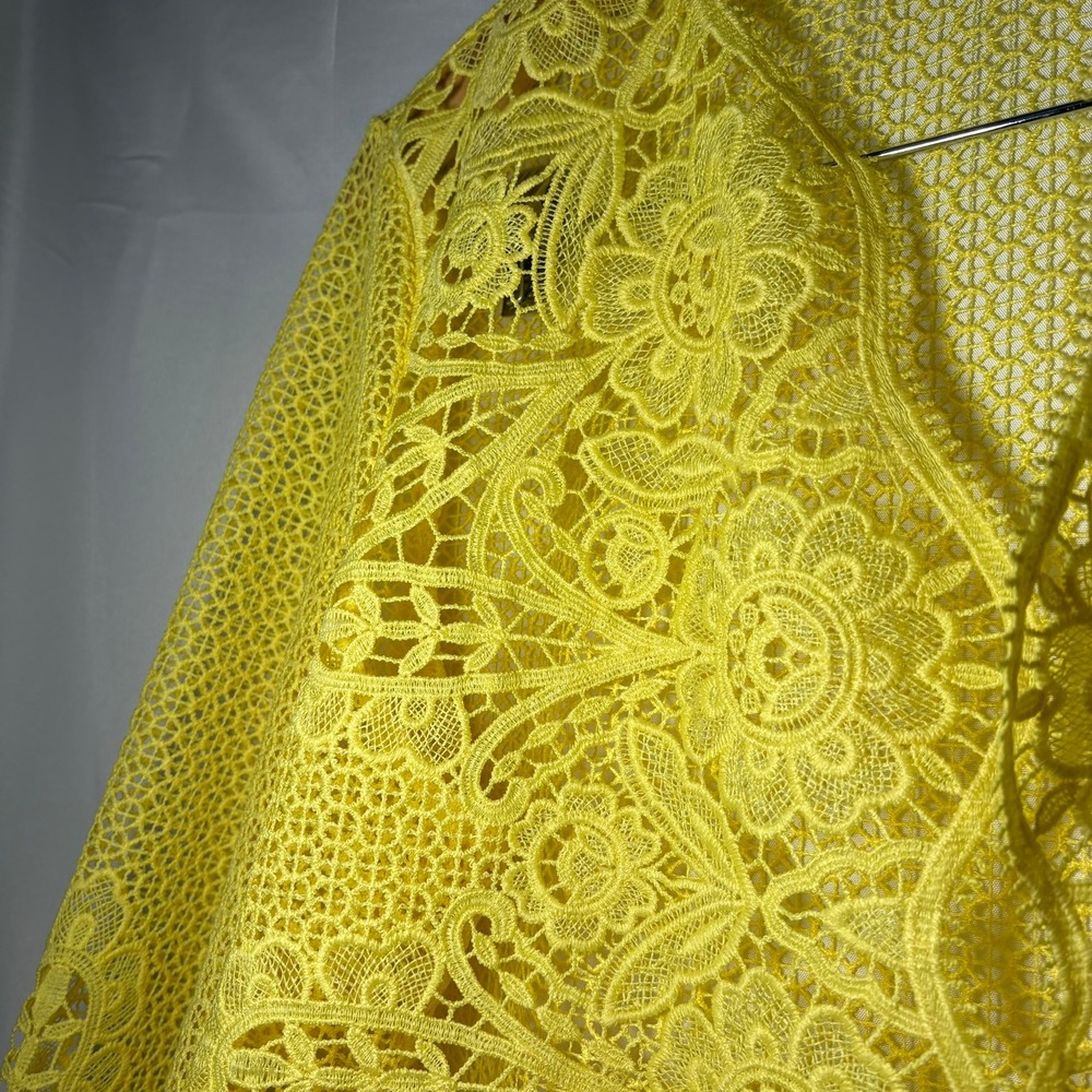 Alfred Dunner Floral Guipure Lace Open Front Cardigan Yellow 3/4 Sleeve - Picture 6 of 7